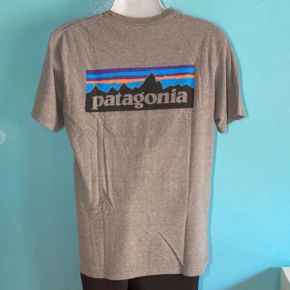 Patagonia Mens Size M 100% Organic Cotton Gray Logo Short Sleeve Tee Shirt